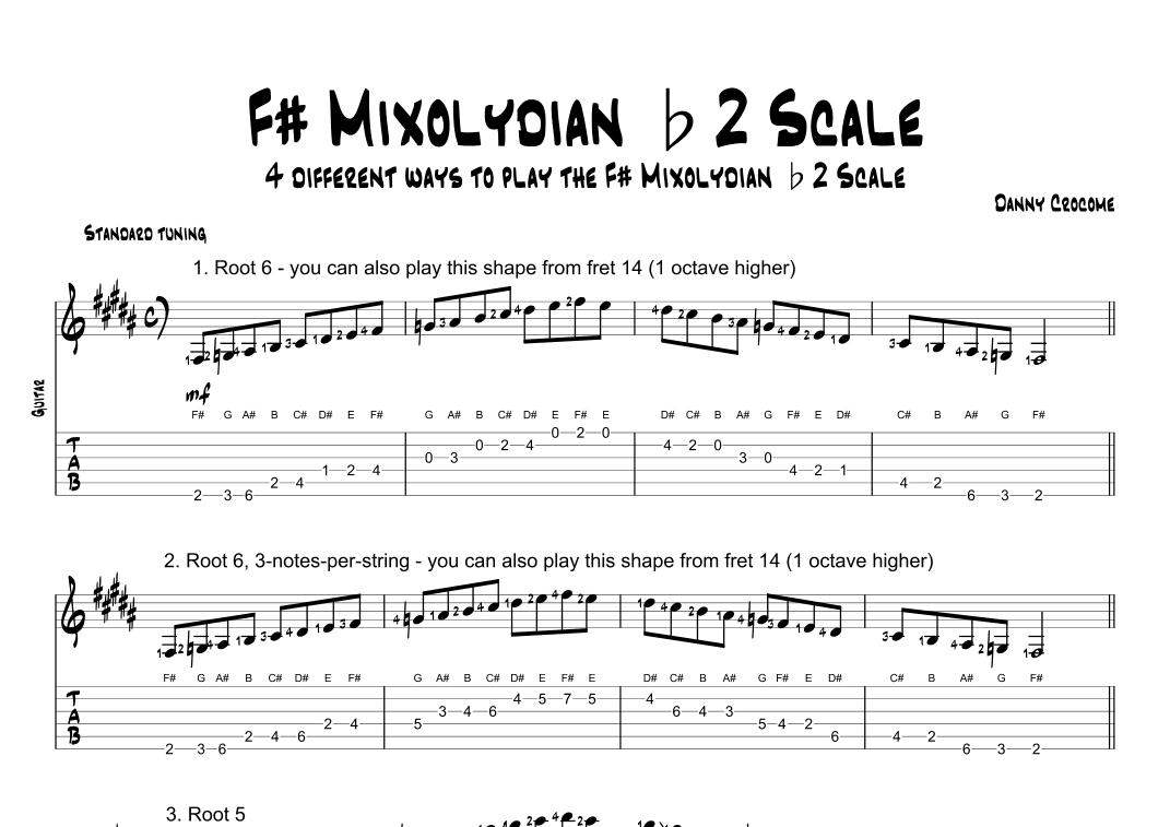 F# Mixolydian b2 Scale (4 Ways to Play)