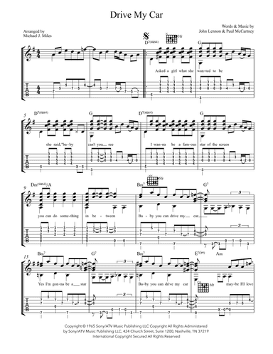 Drive My Car (arr. Michael J Miles)