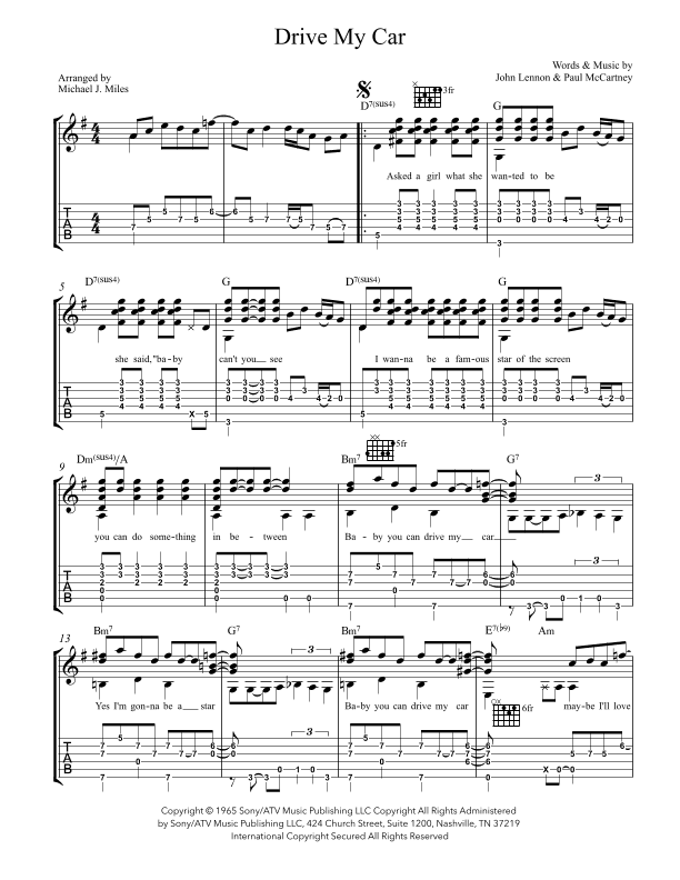 Drive My Car (arr. Michael J Miles)