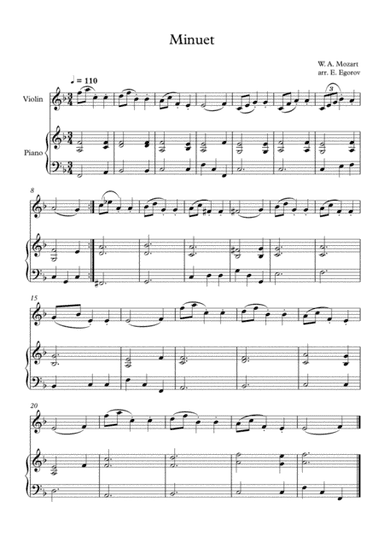 Minuet (In F Major), Wolfgang Amadeus Mozart, For Violin & Piano (arr. Eugene Egorov)