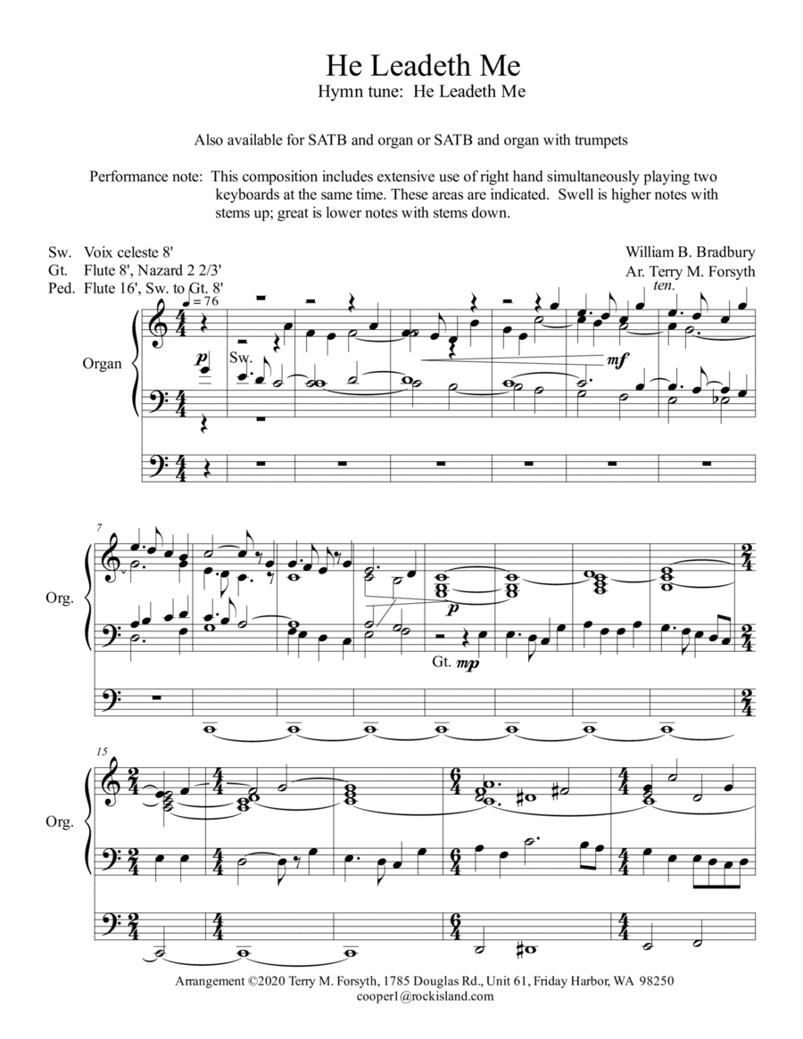 "He Leadeth Me" Triumphant, organ solo (arr. Forsyth Publishing)