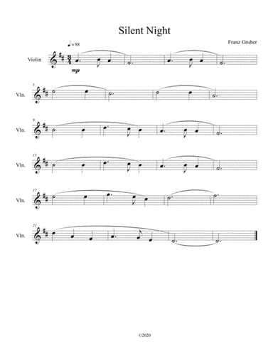 Silent Night for solo violin (arr. B C Dockery)