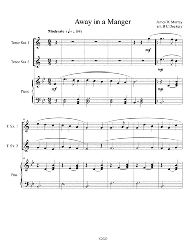 Away in a Manger (tenor sax duet) with optional piano accompaniment (arr. B C Dockery)