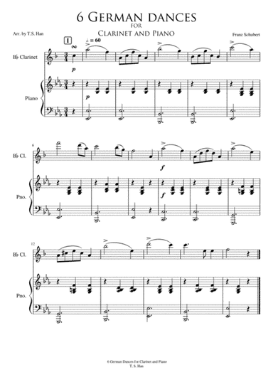 Schubert 6 German Dances for Clarinet and Piano (arr. T S Han)