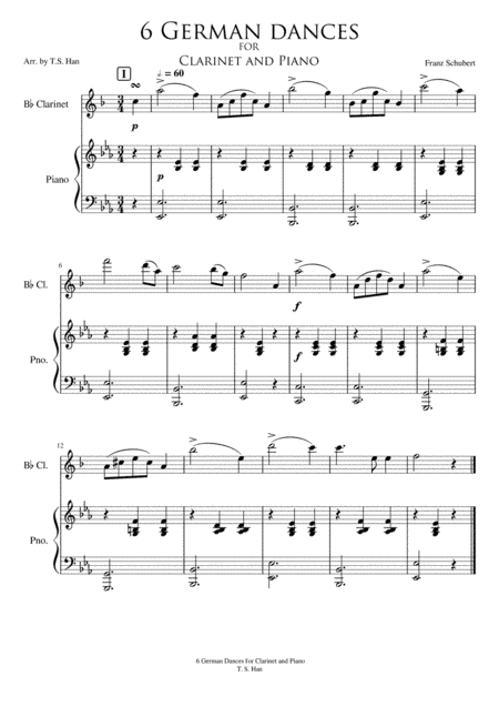 Schubert 6 German Dances for Clarinet and Piano (arr. T S Han)