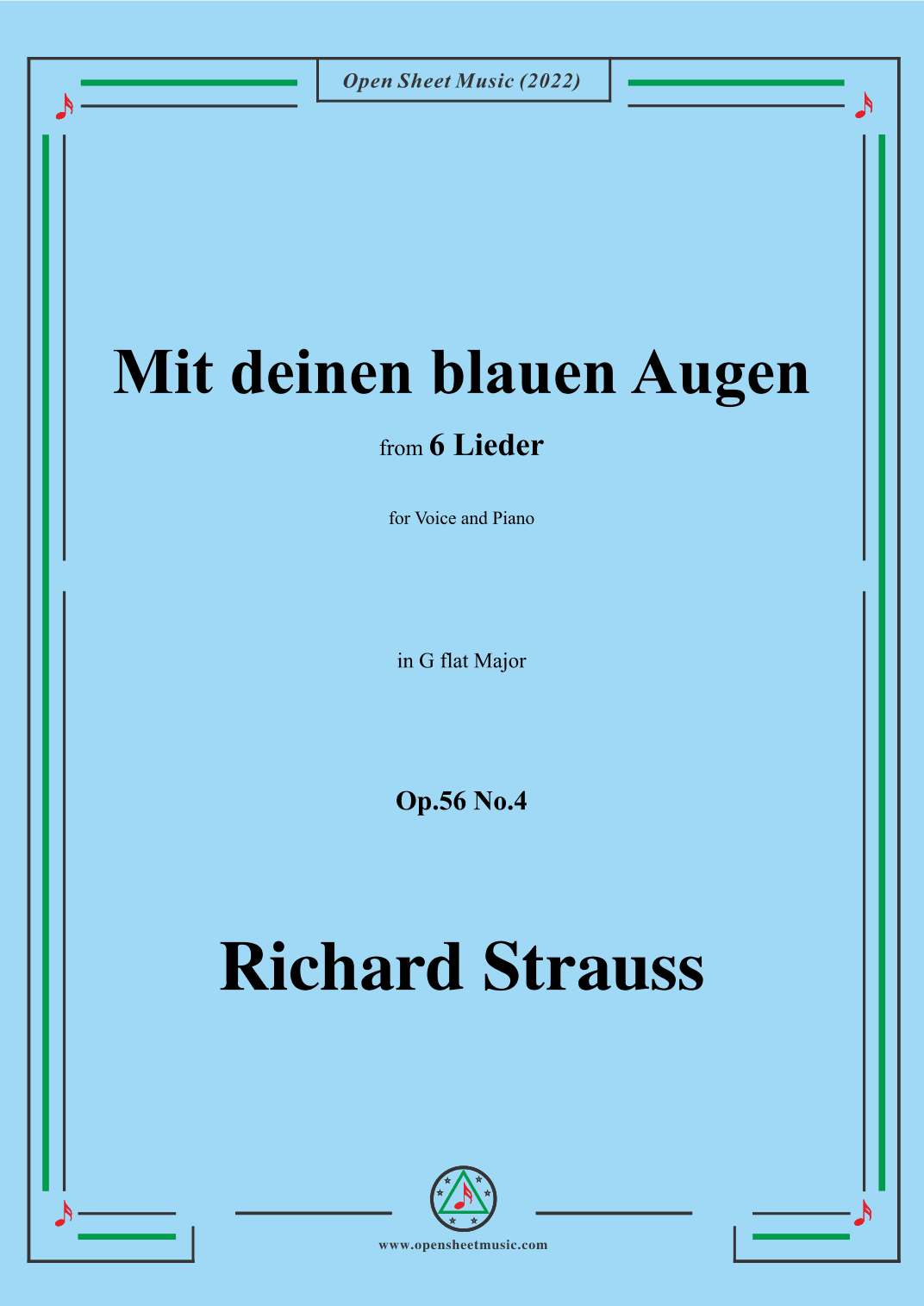Richard Strauss-Mit deinen blauen Augen,in G flat Major (arr. OSM Press)