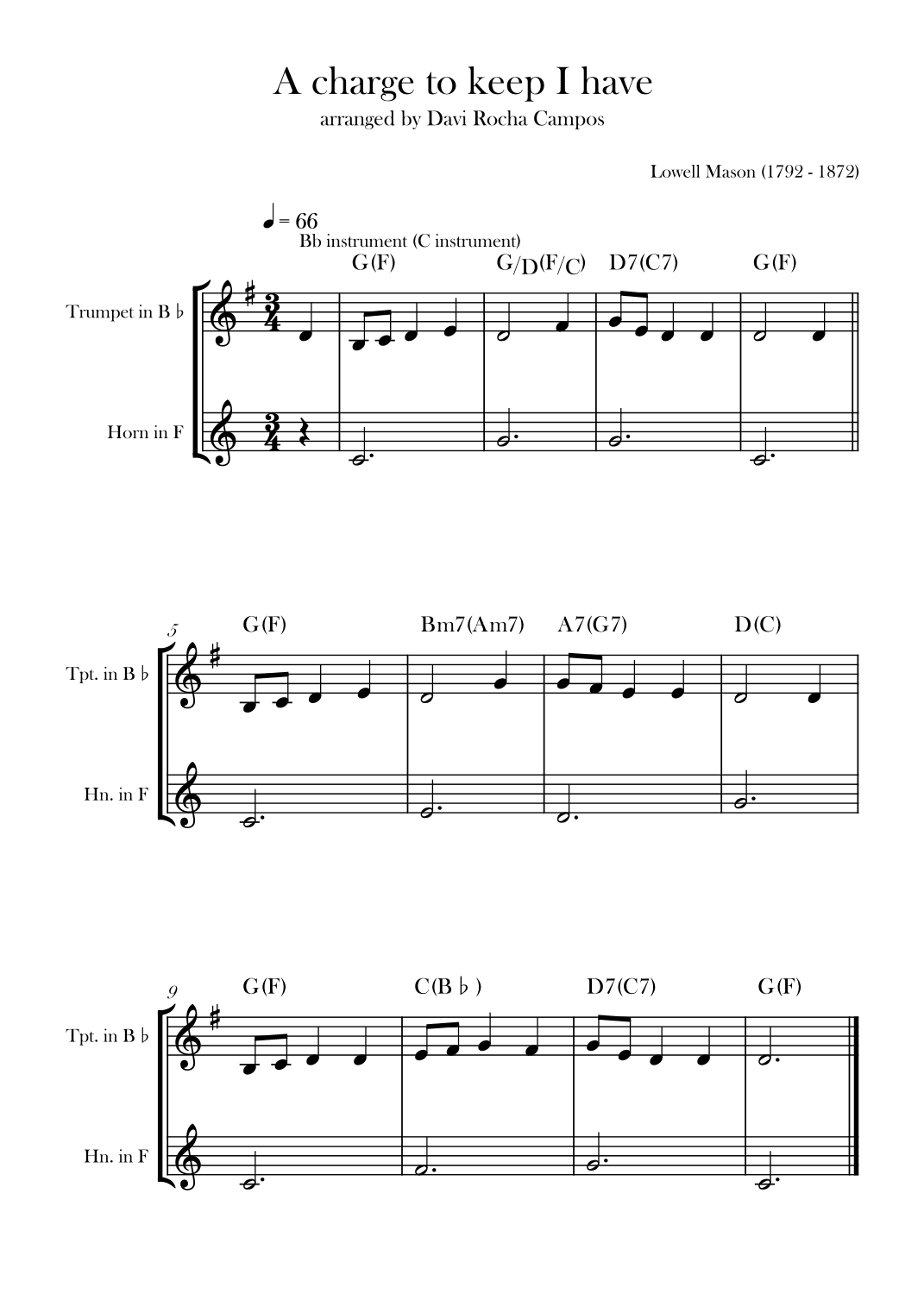 A charge to keep I have (arr. Davi Rocha Campos)