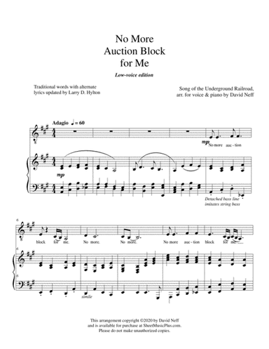 No More Auction Block for Me (Many Thousand Gone) - Low Voice (arr. David Neff)