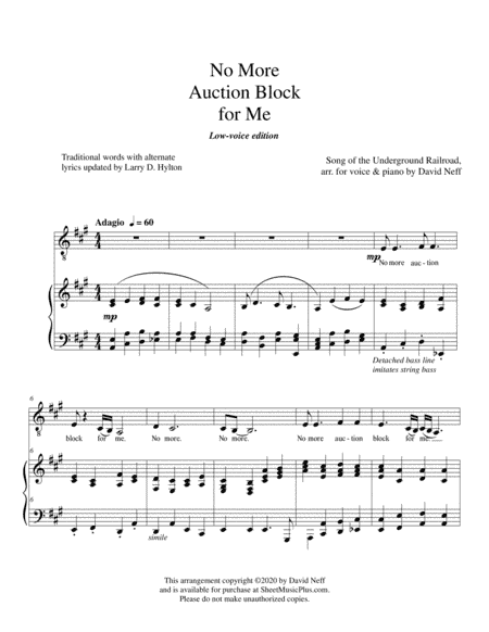 No More Auction Block for Me (Many Thousand Gone) - Low Voice (arr. David Neff)