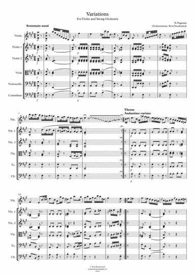 N.Paganini "Variations" For Violin and String Orchestra (arr. Seva Youdenitch)