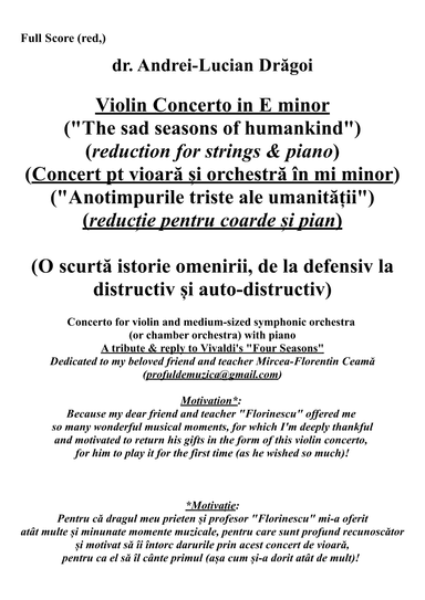 Violin Concerto in E minor ("Concert pt vioara orchestra in mi minor") - strings&piano reduction