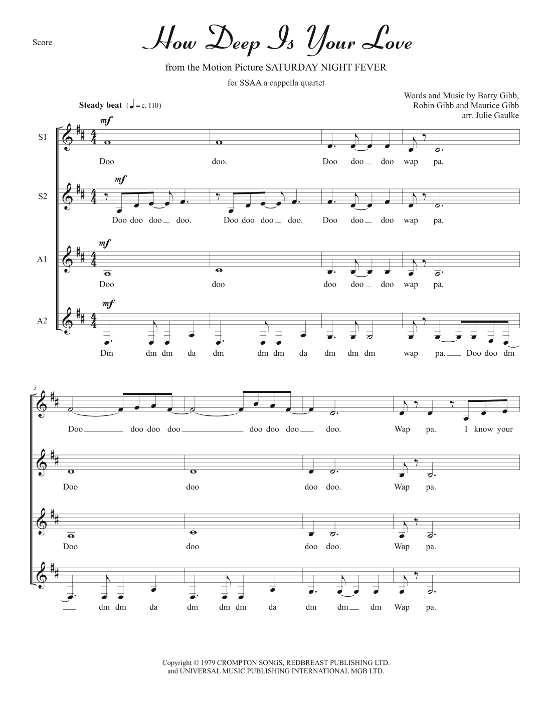 How Deep Is Your Love (arr. Julie Gaulke)