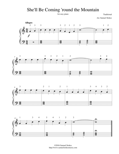 She'll Be Coming 'round the Mountain - for easy piano (arr. Samuel Stokes)
