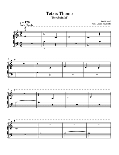 Tetris Theme | Korobeiniki Folk Song Early Beginner Level (arr. Laura Reynolds)