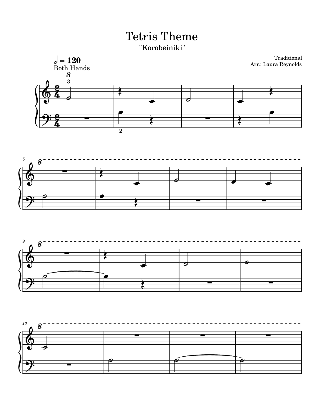 Tetris Theme | Korobeiniki Folk Song Early Beginner Level (arr. Laura Reynolds)