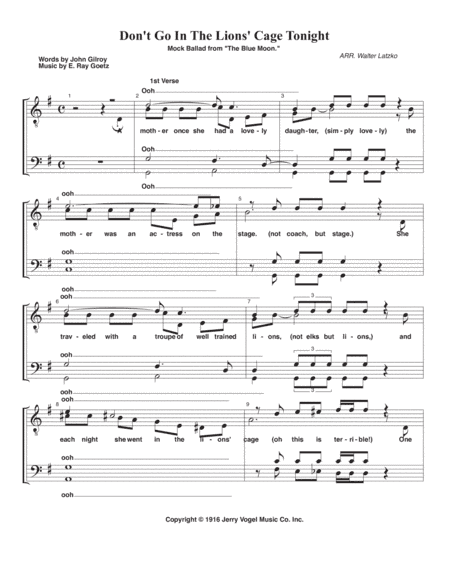 Don't Go In The Lion's Cage (arr. Walter Latzko)