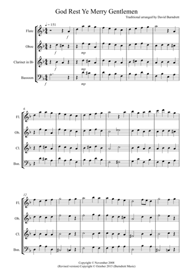 God Rest Ye Merry Gentlemen for Wind Quartet (arr. David Burndrett)