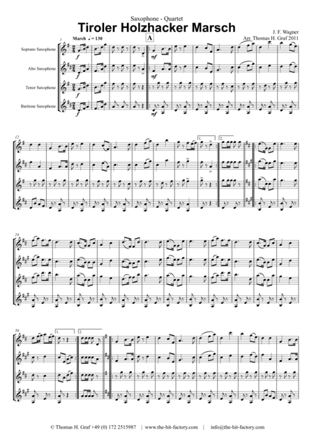Tiroler Holzhacker Marsch - German Polka March - Oktoberfest - Saxophone Quartet (arr. Thomas H. Graf)