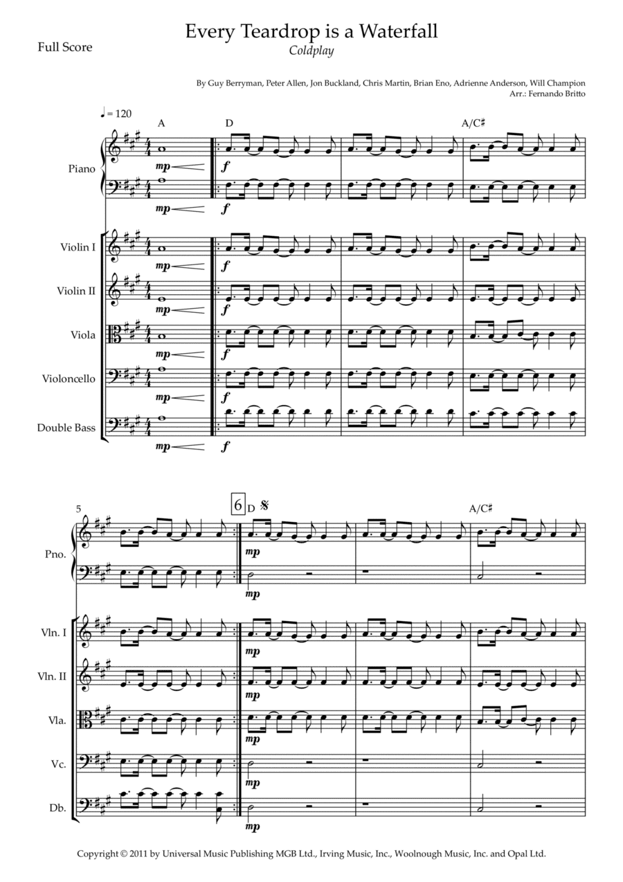 Every Teardrop Is A Waterfall (arr. Fernando Britto)
