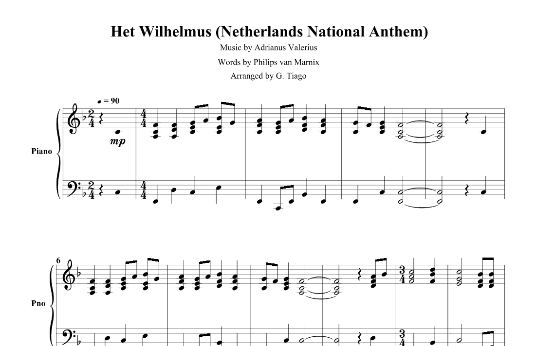 Het Wilhelmus (Netherlands National Anthem) (arr. G. Tiago)