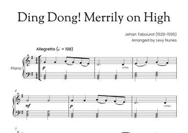 Ding Dong! Merrily on High - Easy piano (left hand is performed by chords only). (arr. Levy Nunes)