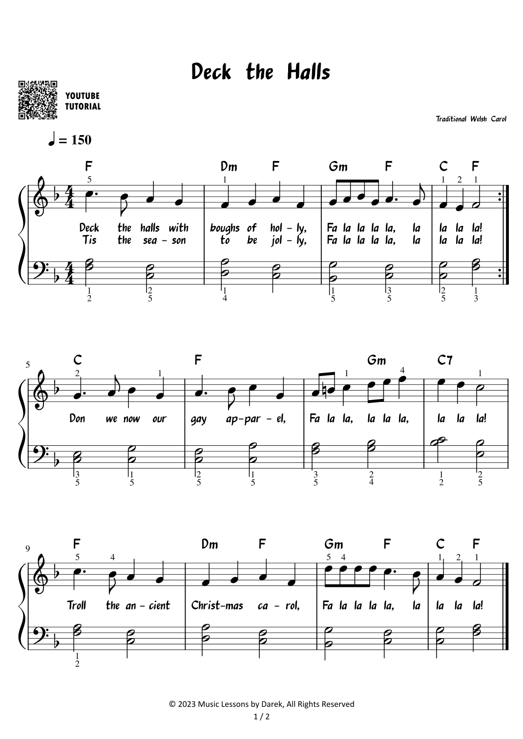 Deck the Halls - Christmas Carol [EASY PIANO] (arr. Darek)