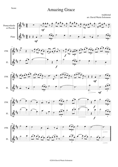 Amazing Grace for penny whistle (or piccolo) and flute (arr. David Warin Solomons)