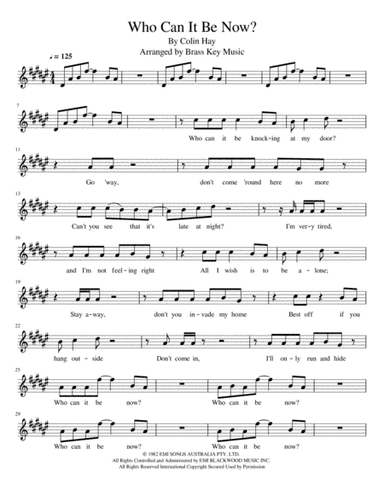 Who Can It Be Now? (arr. Brass Key Music)