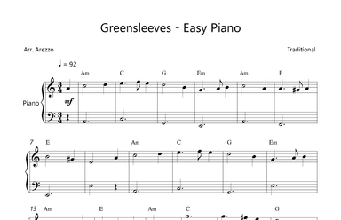 Greensleeves for Easy Piano - Bass with Chord Symbols (arr. Arezzo Music)
