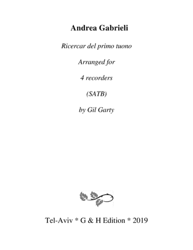 Ricercar del primo tuono (arrangement for 4 recorders) (arr. Gil Garty)