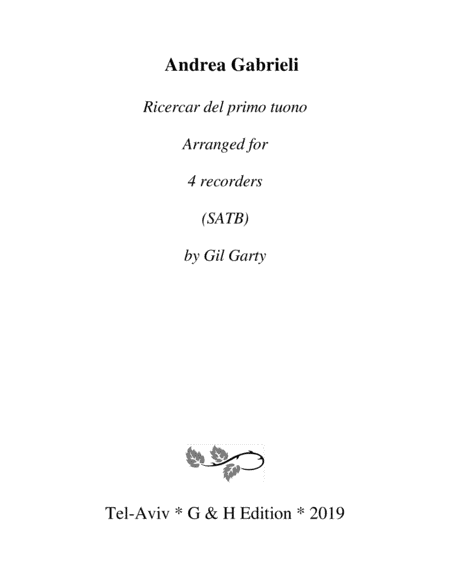 Ricercar del primo tuono (arrangement for 4 recorders) (arr. Gil Garty)