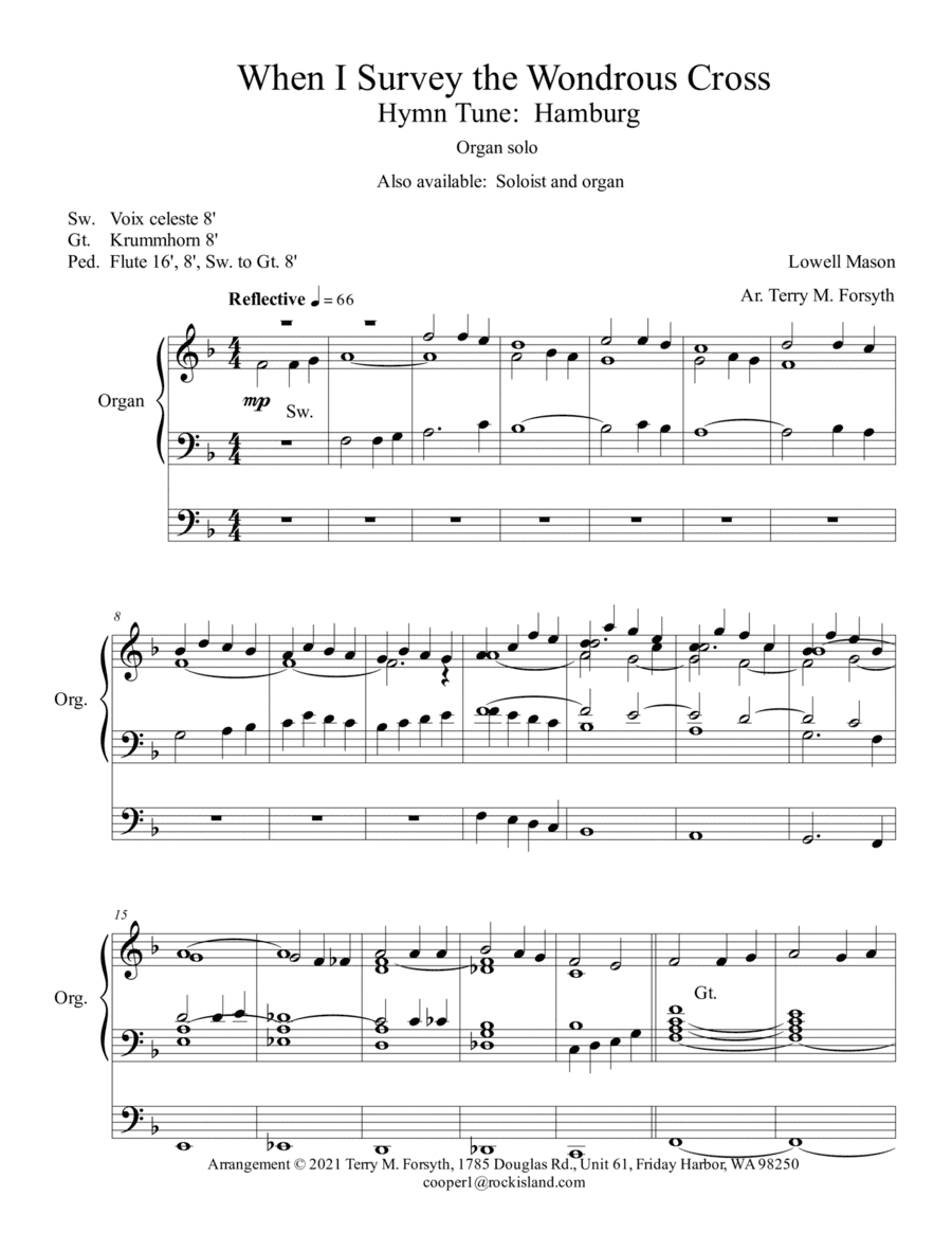 "When I Survey the Wondrous Cross", organ solo (arr. Terry M. Forsyth)