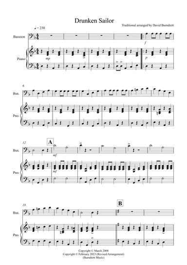 Drunken Sailor for Bassoon and Piano (arr. David Burndrett)