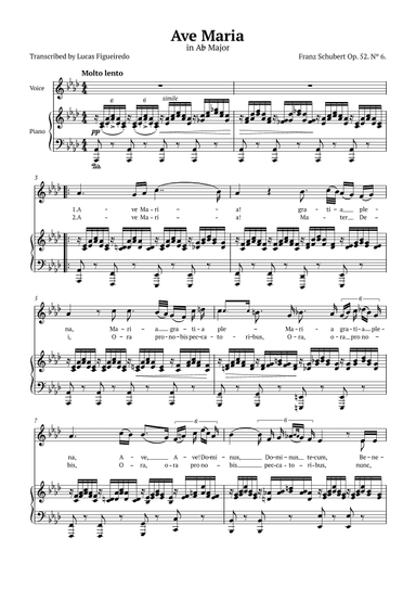 Ave Maria (Schubert) in Ab Major for Piano and Voice (Lyrics in Latin) (arr. Lucas Figueiredo)