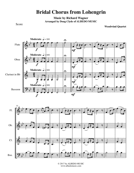 Wagner Bridal Chorus from Lohengrin for Woodwind Quartet (arr. Doug Clyde)