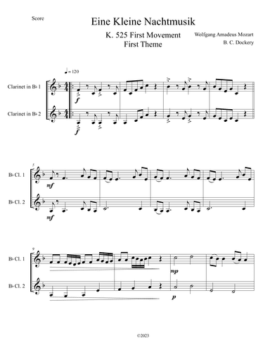 Eine Kleine Nachtmusik (A Little Night Music) K. 525 Mvmt. I for Clarinet Duet (arr. B. C. Dockery)