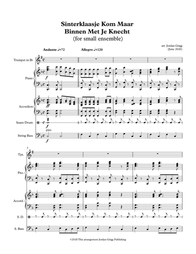 Sinterklaasje Kom Maar Binnen Met Je Knecht (for small ensemble)45 sec (arr. Jordan Grigg)