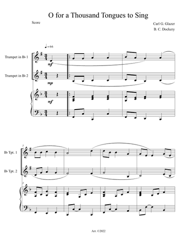 O for a Thousand Tongues to Sing (Trumpet Duet with Piano Accompaniment) (arr. B. C. Dockery)