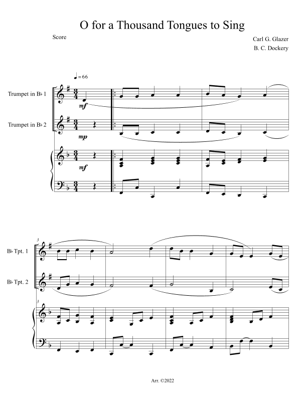 O for a Thousand Tongues to Sing (Trumpet Duet with Piano Accompaniment) (arr. B. C. Dockery)