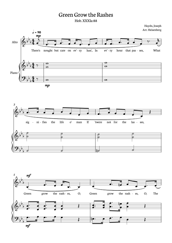 Joseph Haydn - Green Grow The Rashes for Alto with Piano in C minor. (arr. Heisenberg)