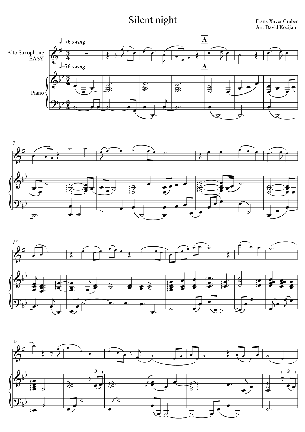 Silent night - EASY (alto sax & piano) (arr. David Kocijan)