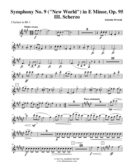 Dvorak Symphony No. 9, New World, Movement III - Clarinet in Bb 1 (Transposed Part), Op.95 (arr. Doug Clyde)
