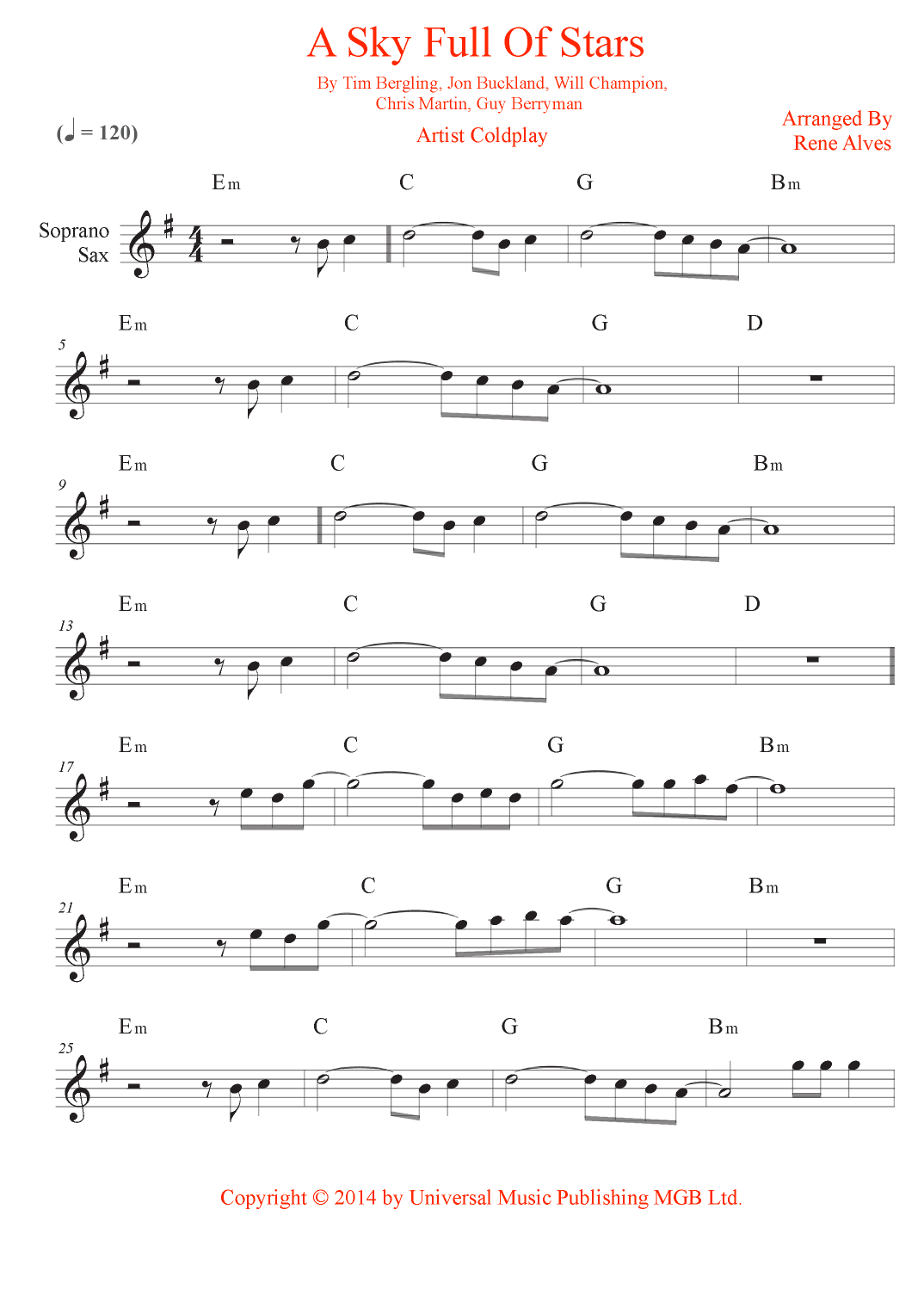A Sky Full Of Stars (arr. Rene Alves)