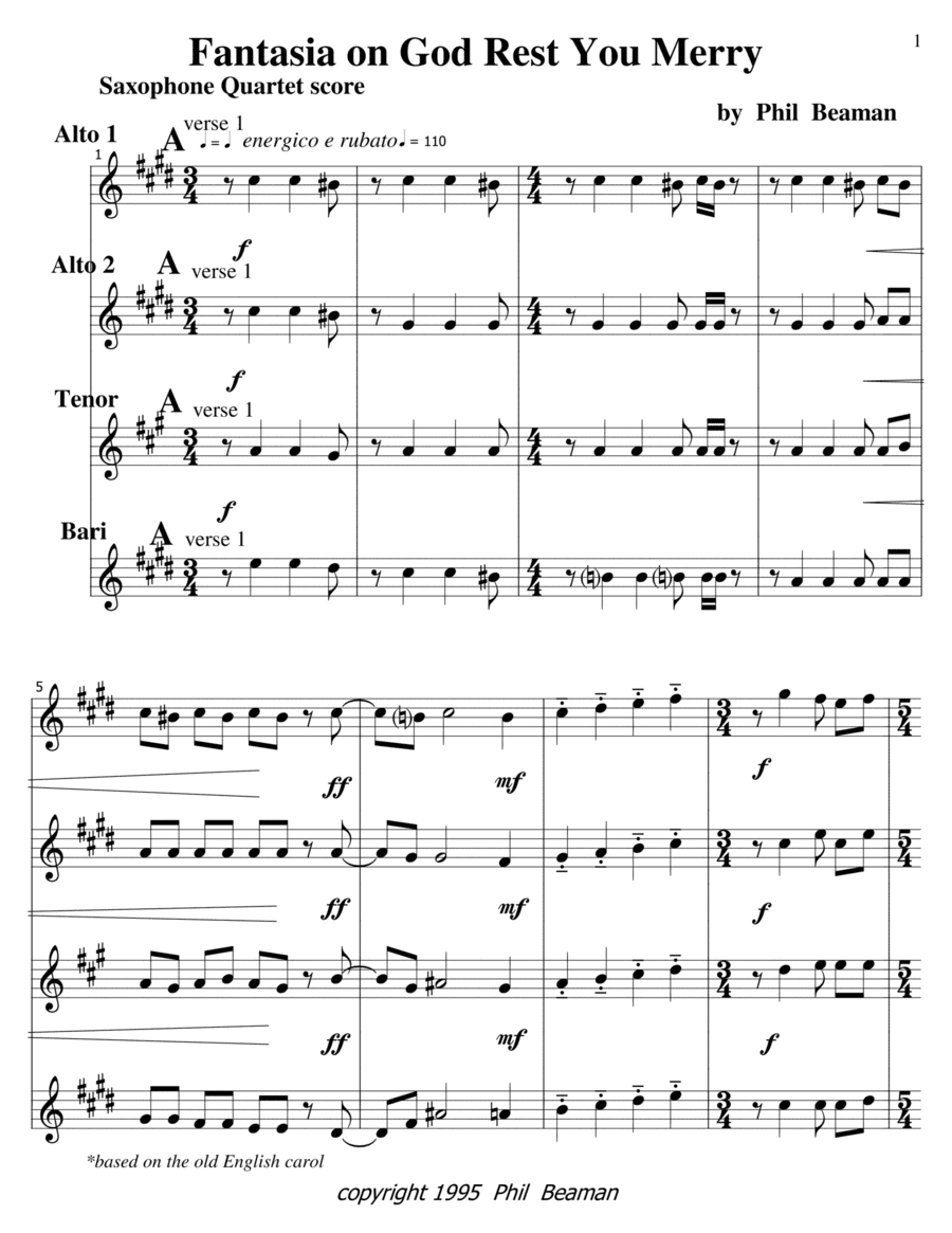 Fantasia on God Rest You Merry - Saxophone Quartet (arr. Phil Beaman)