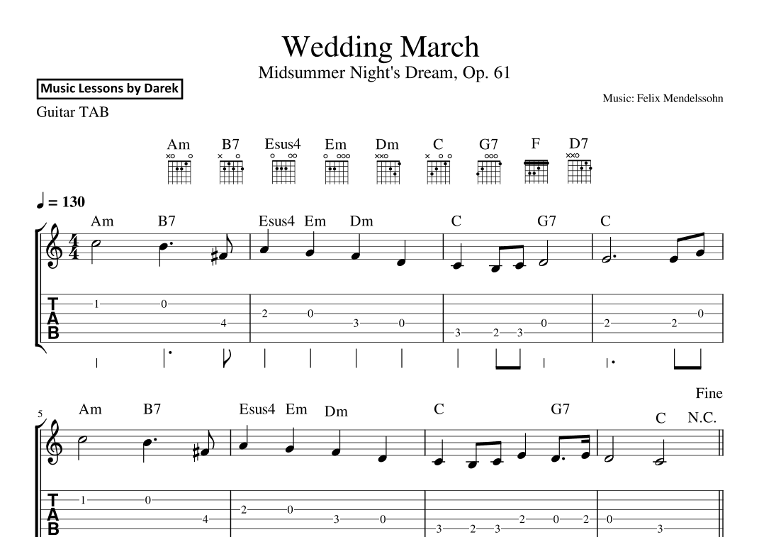 Wedding March (GUITAR TAB) Midsummer Night's Dream, Op. 61 [Felix Mendelssohn] (arr. Darek)