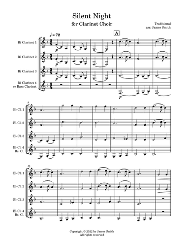 Silent Night for Clarinet Quartet (arr. James Smith)