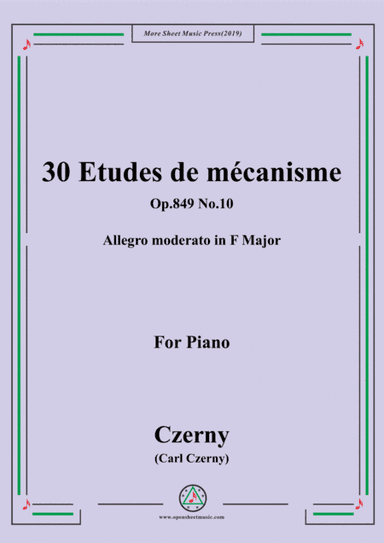 Czerny-30 Etudes de mécanisme,Op.849 No.10,Allegro moderato in F Major,for Piano (arr. MSM)