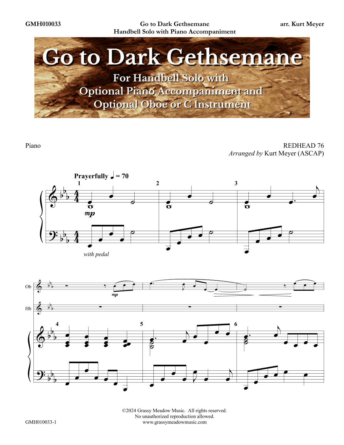Go to Dark Gethsemane (for handbell solo with piano accompaniment) (arr. Kurt Meyer)
