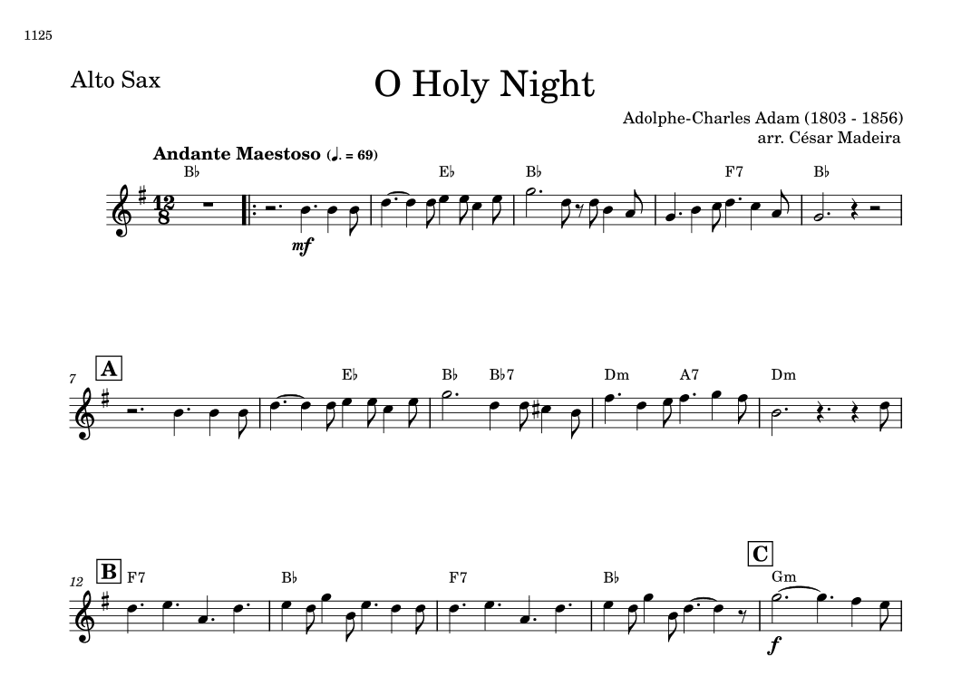 O Holy Night - Alto Sax Solo - W/Chords (arr. César Madeira)