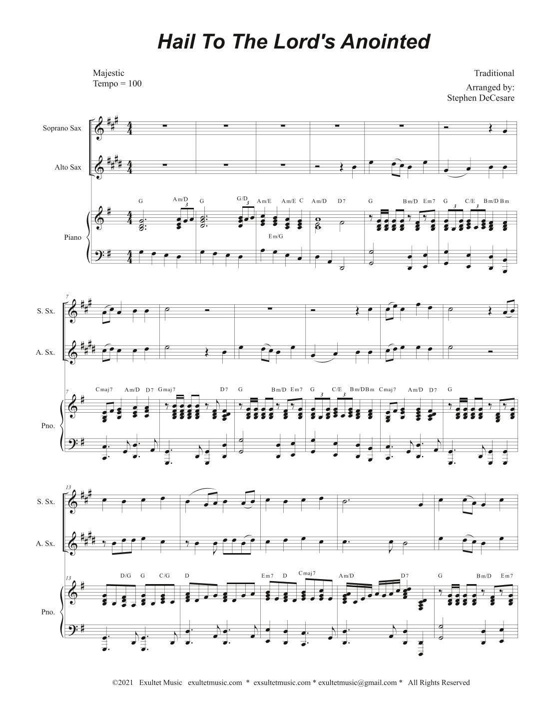 Hail To The Lord's Anointed (Duet for Soprano and Alto Saxophone) - Piano accompaniment) (arr. Stephen DeCesare)